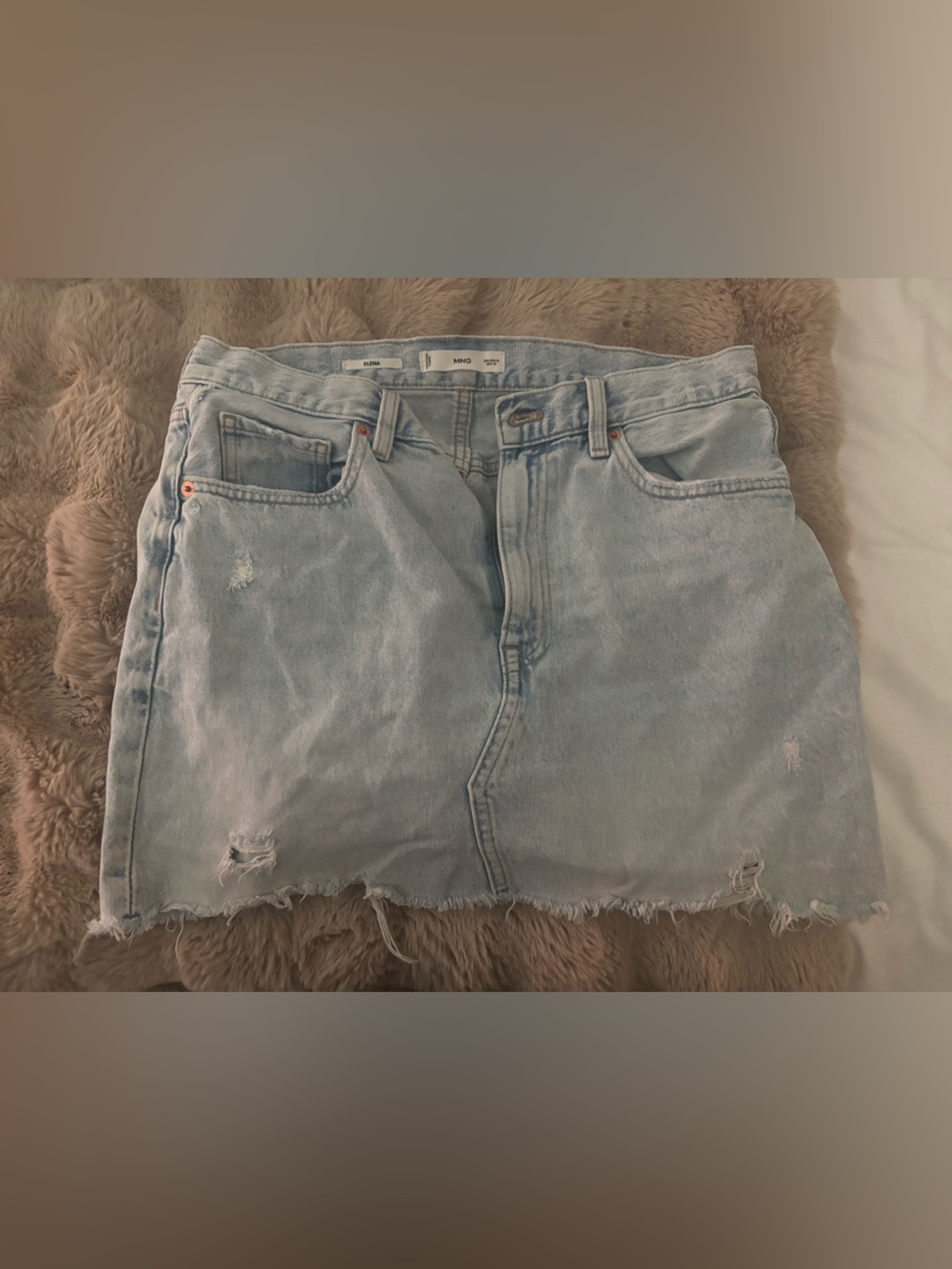 Mango Light Blue Washed Denim Skirt